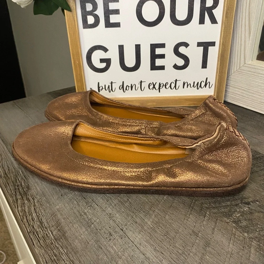Lucky Brand Emmie Ballet Flats Metallic Bronze Rose Gold Leather Slip On 9M 40